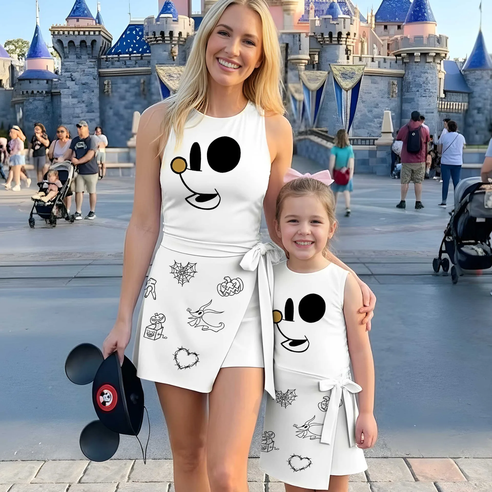 Zero Nightmare Before Christmas Tennis Dress, White Ghost Dog & Pumpkin Print Dress, Women Halloween Outfit, Tim Burton Inspired Theme Park Vacation Clothing