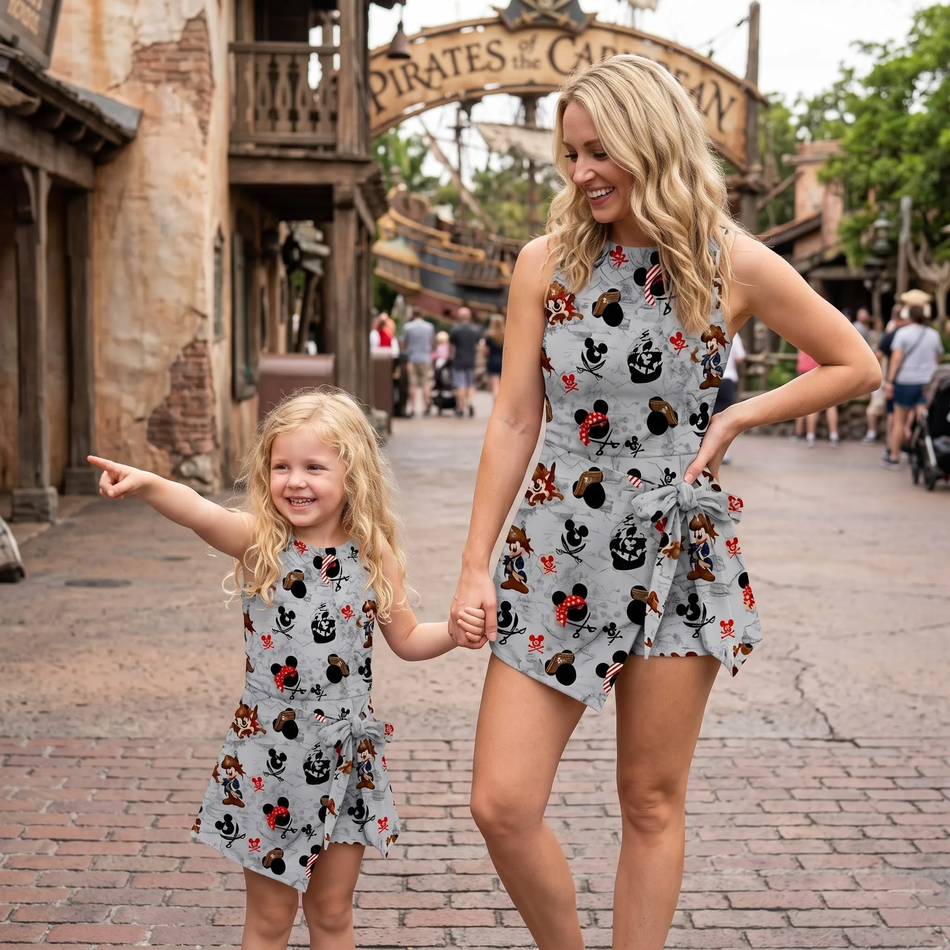 Disney Mickey & Friends Pirate Tennis Dress, Mickey Minnie Chip Dale Pirate Print Dress, Mother Daughter Matching Outfit, Disney Pirates of the Caribbean Theme Park Vacation Clothing - Image 3