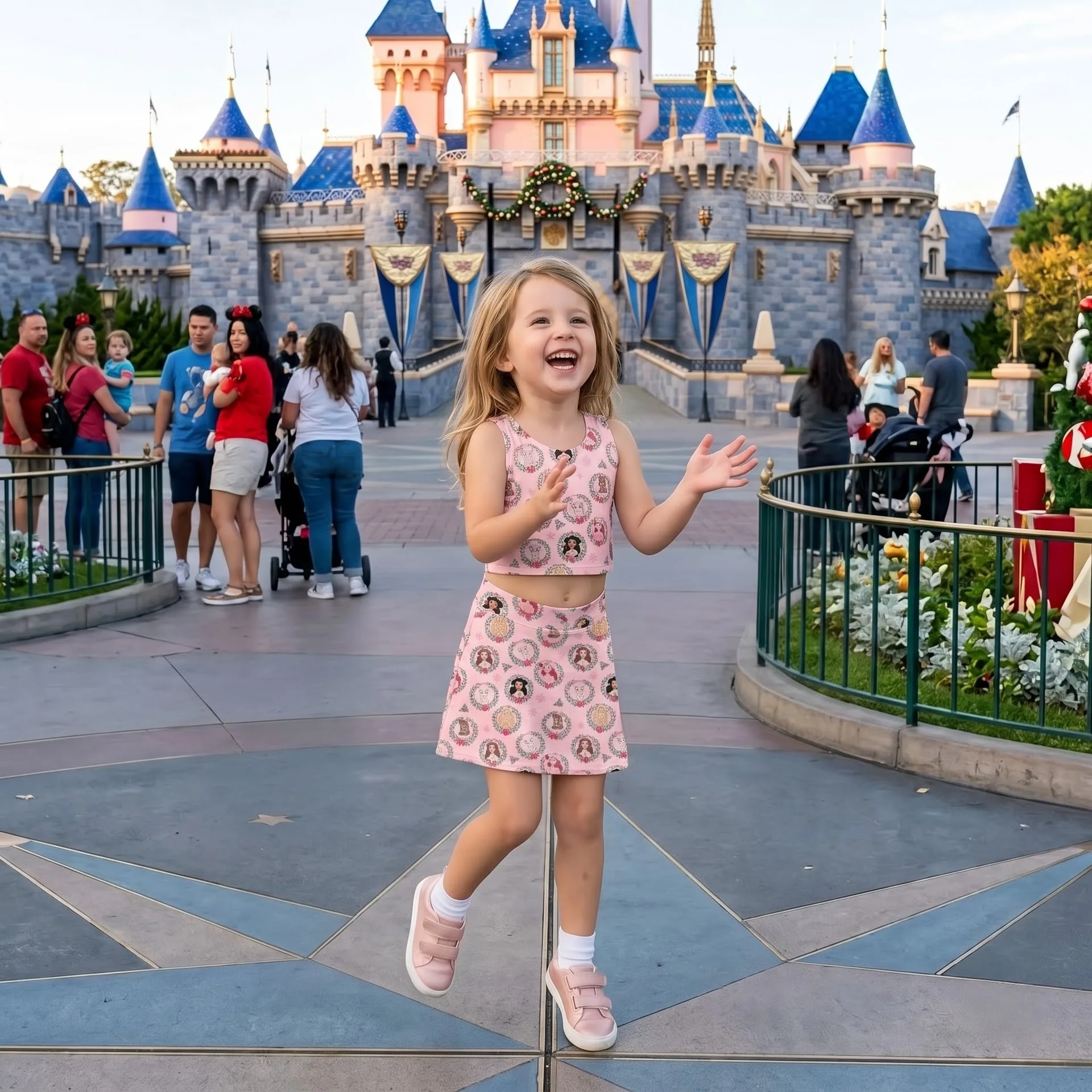 Disney Princess Dress Set, Pink Princess Character Print Two Piece Dress Set, Mother Daughter Matching Outfit, Disney Inspired Theme Park Vacation Clothing - Image 3