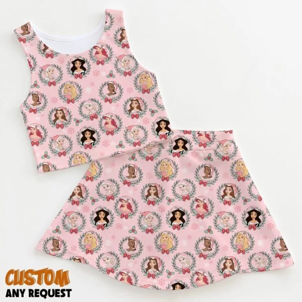 Disney Princess Dress Set, Pink Princess Character Print Two Piece Dress Set, Mother Daughter Matching Outfit, Disney Inspired Theme Park Vacation Clothing