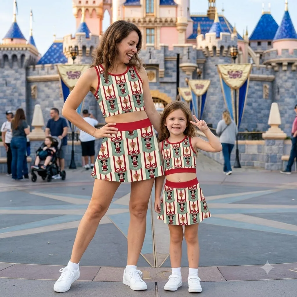 Christmas Dress Set, Holiday Nutcracker Mouse Two Piece Outfit, Girls Crop Top and Skirt Set, Red Christmas Matching Outfit, Custom Holiday Gift - Image 3