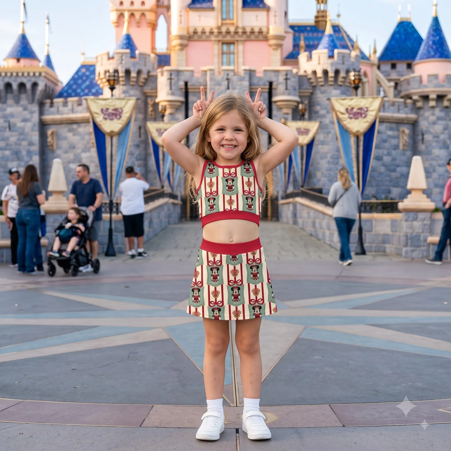 Christmas Dress Set, Holiday Nutcracker Mouse Two Piece Outfit, Girls Crop Top and Skirt Set, Red Christmas Matching Outfit, Custom Holiday Gift - Image 4