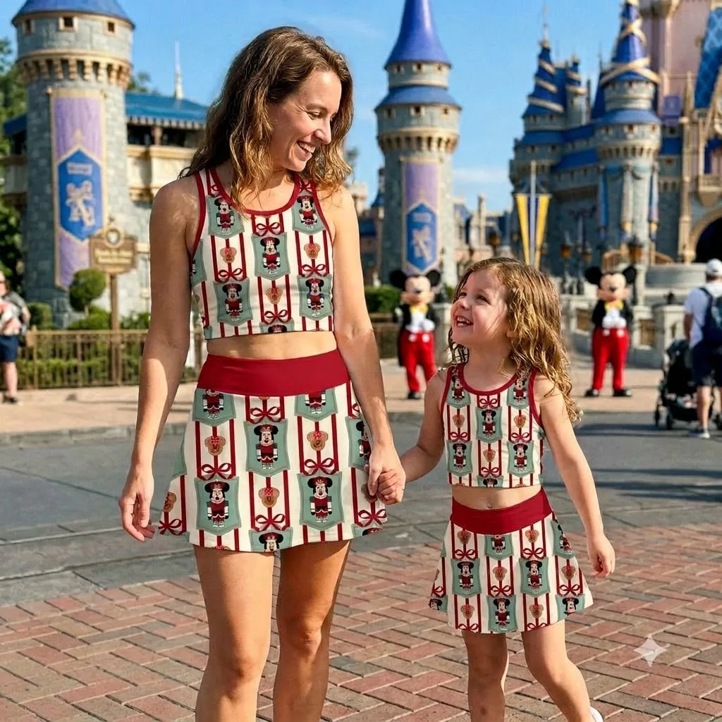 Christmas Dress Set, Holiday Nutcracker Mouse Two Piece Outfit, Girls Crop Top and Skirt Set, Red Christmas Matching Outfit, Custom Holiday Gift - Image 5