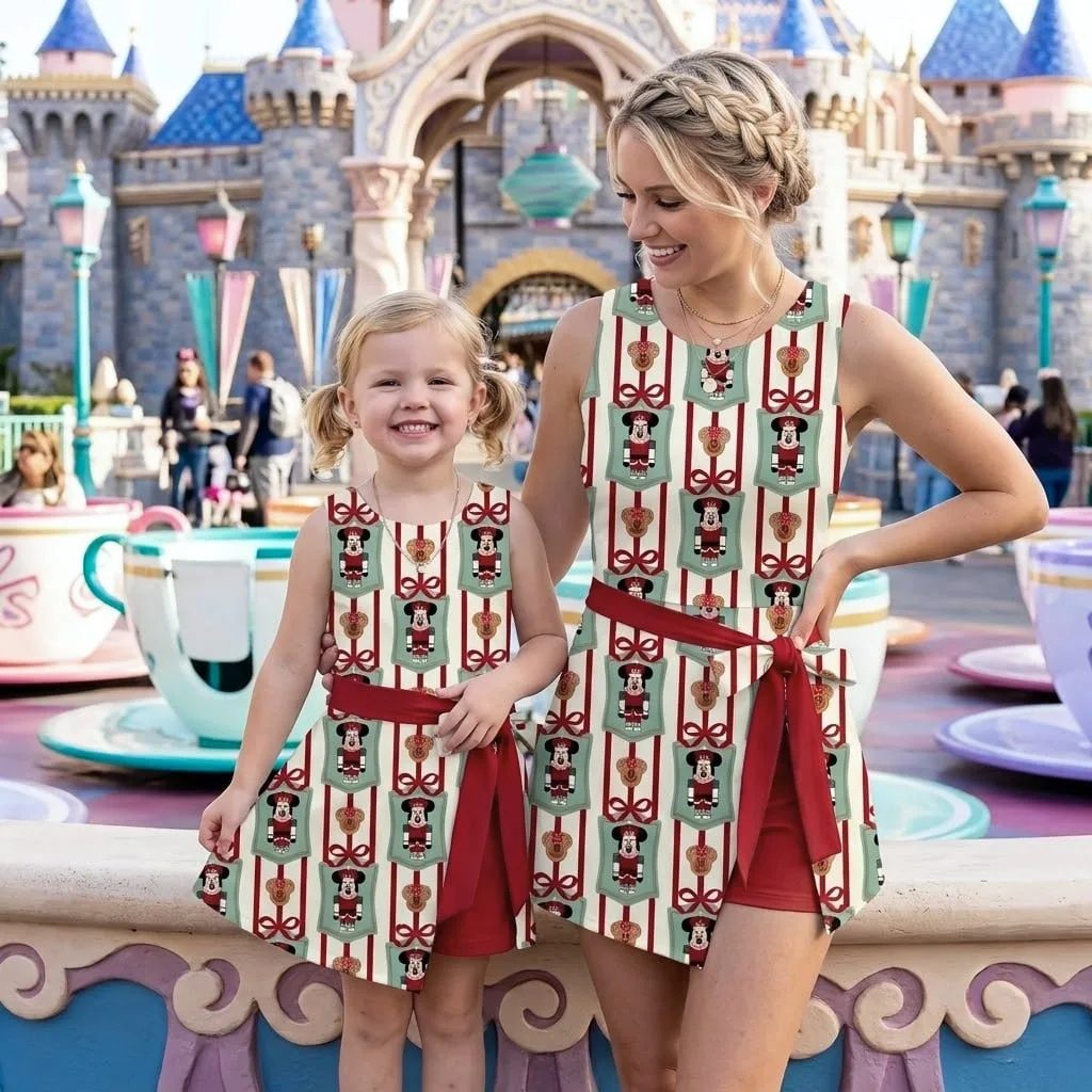 Mommy and Me Christmas Matching Outfit, Nutcracker Tennis Dress Skirt Set, Mother Daughter Holiday Outfit, Red Bow Tennis Skirt, Christmas Theme Park Wear