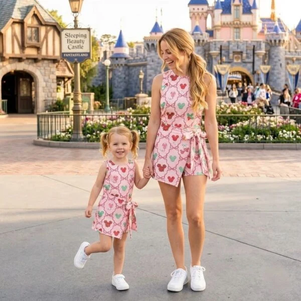 Mickey Inspired Mommy and Me Tennis Dress Skirt Set, Cute Pink Floral Mouse Print Matching Outfit, Sleeveless Tennis Dress and Skirt for Mom and Daughter, Disney Family Vacation Gift