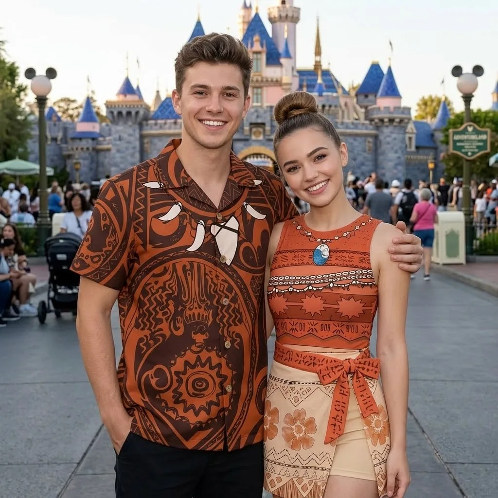 Moana Inspired Couples Matching Outfit, Polynesian Adventure Shirt and Tennis Dress, Tropical Disney Park Outfit, Island Princess Vacation Gift for Him and Her