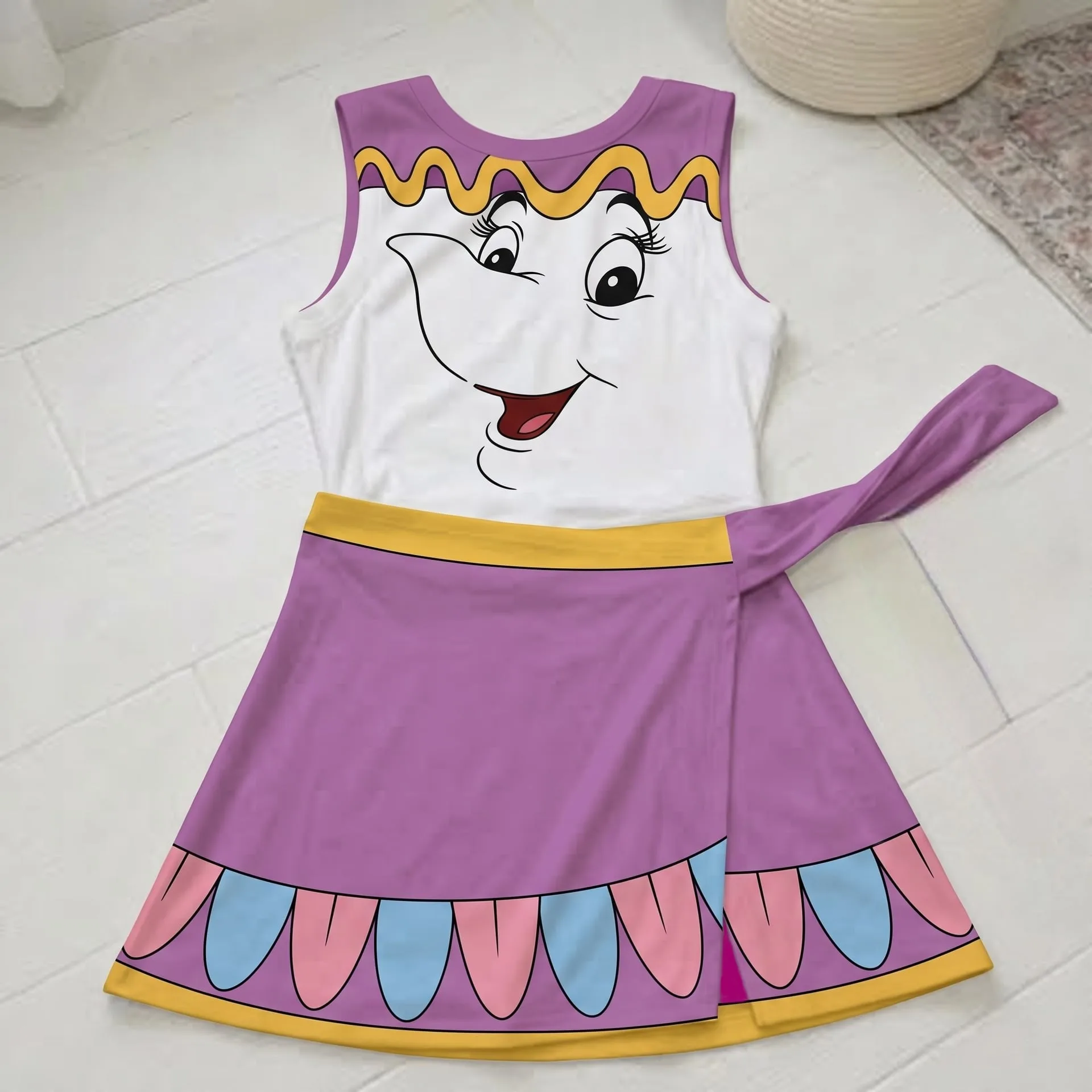 Mrs. Potts Inspired Mommy and Me Tennis Dress, Beauty and the Beast Matching Outfit for Mom and Daughter, Purple Disney Park Outfit, Cute Family Vacation Gift - Image 2