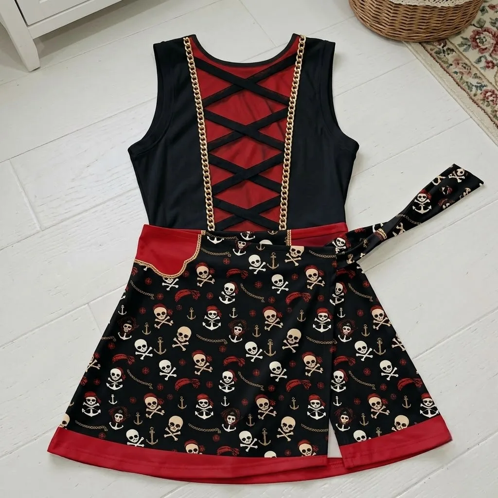 Pirate Inspired Matching Tennis Dress Skirt, Mother Daughter Skull and Crossbones Outfit, Pirate Theme Disney Park Vacation Gift for Women Girls - Image 2