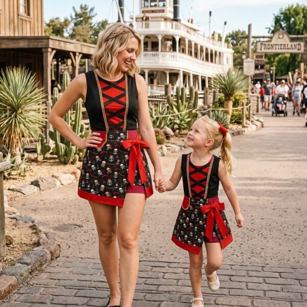 Pirate Inspired Matching Tennis Dress Skirt, Mother Daughter Skull and Crossbones Outfit, Pirate Theme Disney Park Vacation Gift for Women Girls