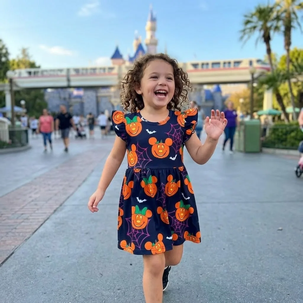 Halloween Mickey Pumpkin Ruffle Dress, Cute Spooky Mouse Pumpkin Print Dress for Girls, Halloween Party Outfit, Disney Inspired Vacation Gift - Image 2