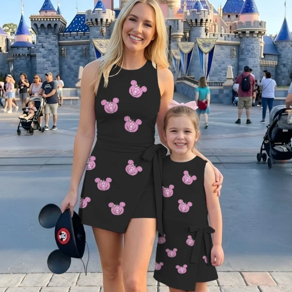 Pink Halloween Mickey Pumpkins Wrap Skort Dress, Mickey Halloween Matching Outfits, Mickey's Not So Scary Halloween Party Dress