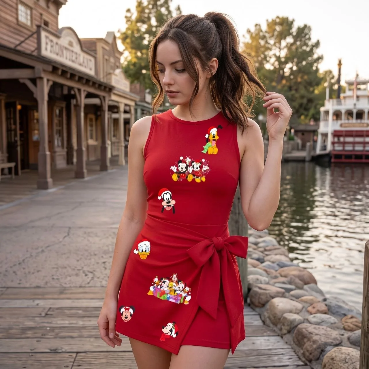Mickey & Friends Christmas Red Tennis Dress, Holiday Christmas Character Dress, Magical Mickey and Friend Outfits