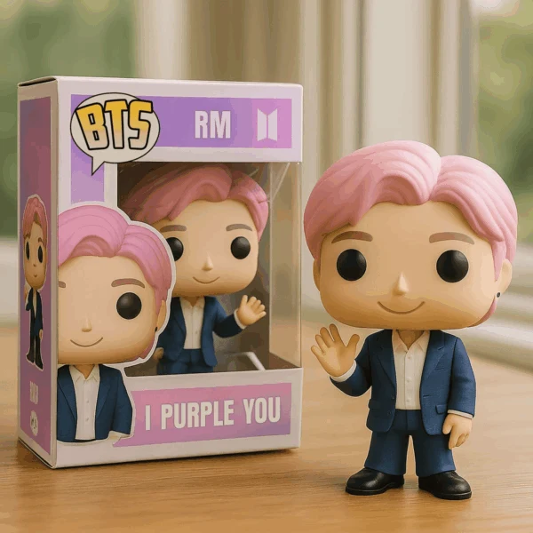 BTS RM K-Pop Idol Pink Hair Blue Suit Cute Chibi Vinyl Pop Figure Doll