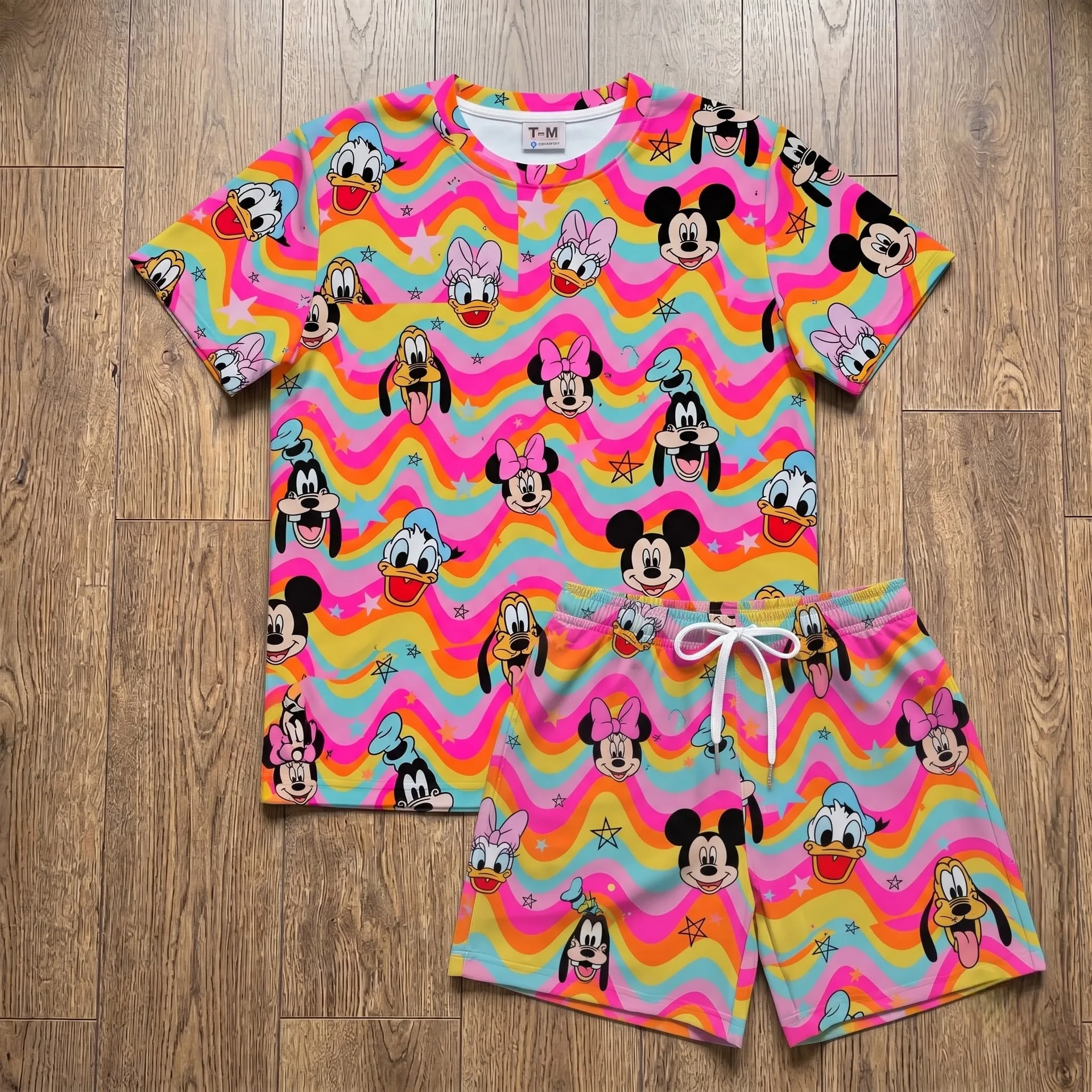 Mickey & Friends Inspired Rainbow Loungewear Set, Wave Star Pajama Outfit, Cozy Heavyweight Set for Disney