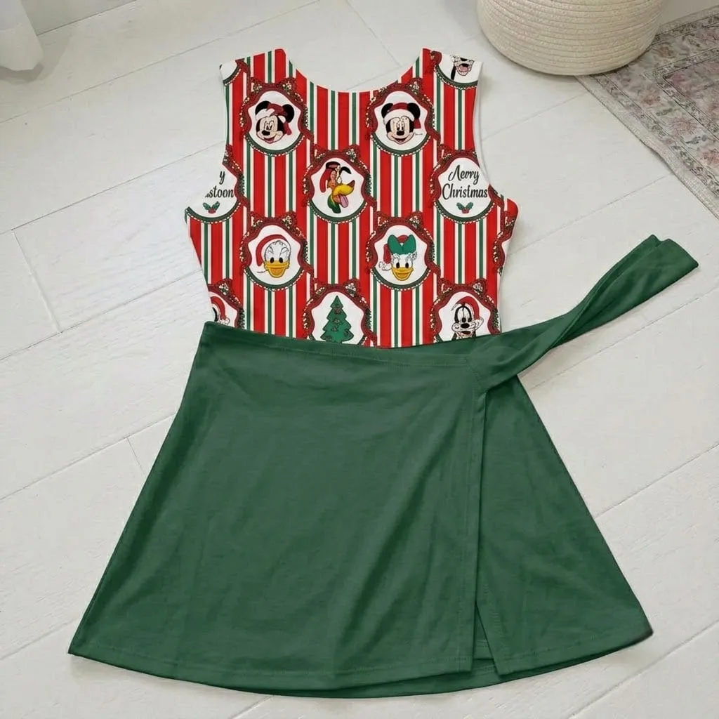 Christmas Mickey & Friends Inspired Tennis Dress, Merry Christmas Character Print Outfit, Green Holiday Park Vacation Dress for Women - Image 2