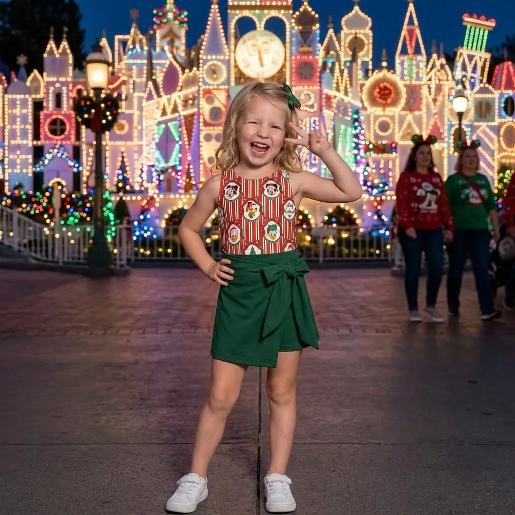 Christmas Mickey & Friends Inspired Tennis Dress, Merry Christmas Character Print Outfit, Green Holiday Park Vacation Dress for Women - Image 4