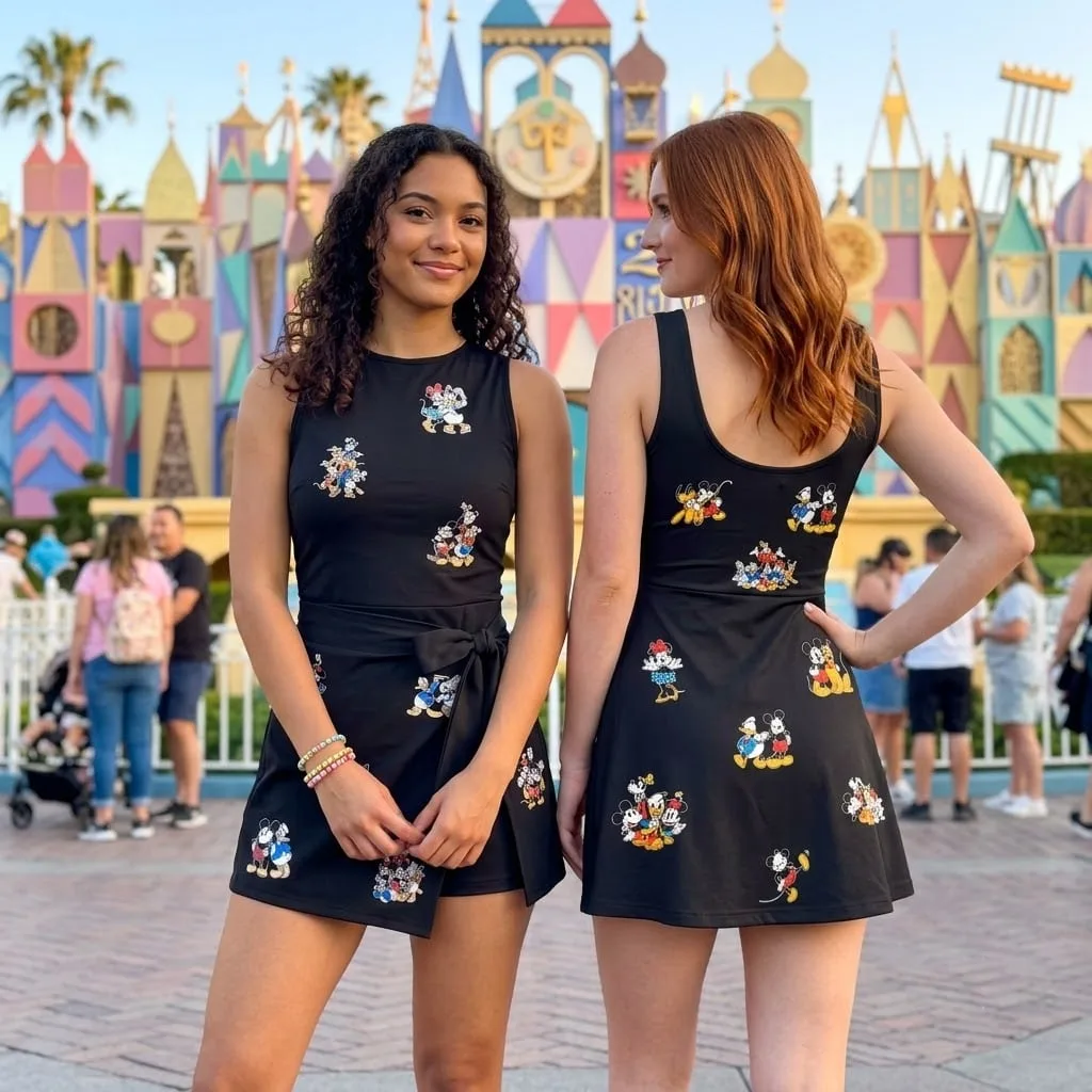 Mickey & Friends Tennis Dress Skirt, Black Character Print, Disney Park Vacation Outfit