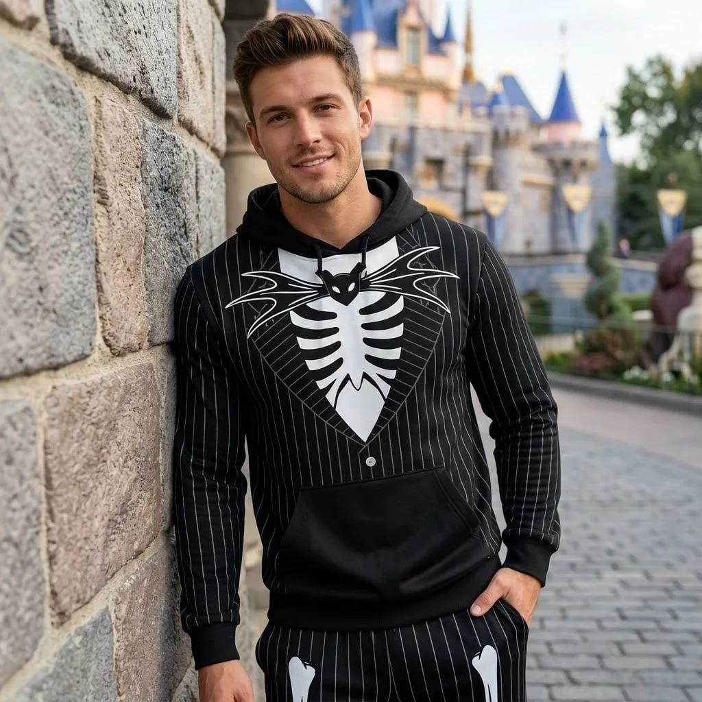 Jack Skellington & Sally Inspired Halloween Hoodie Jogger Set, Skeleton & Patchwork Matching Couple Tracksuit, Nightmare Before Christmas Park Outfit Men Women - Image 3