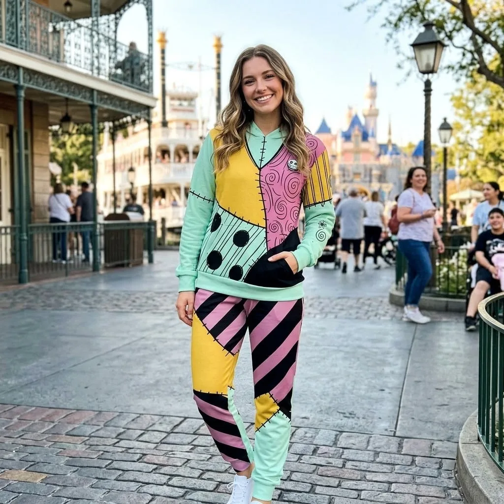 Jack Skellington & Sally Inspired Halloween Hoodie Jogger Set, Skeleton & Patchwork Matching Couple Tracksuit, Nightmare Before Christmas Park Outfit Men Women - Image 2