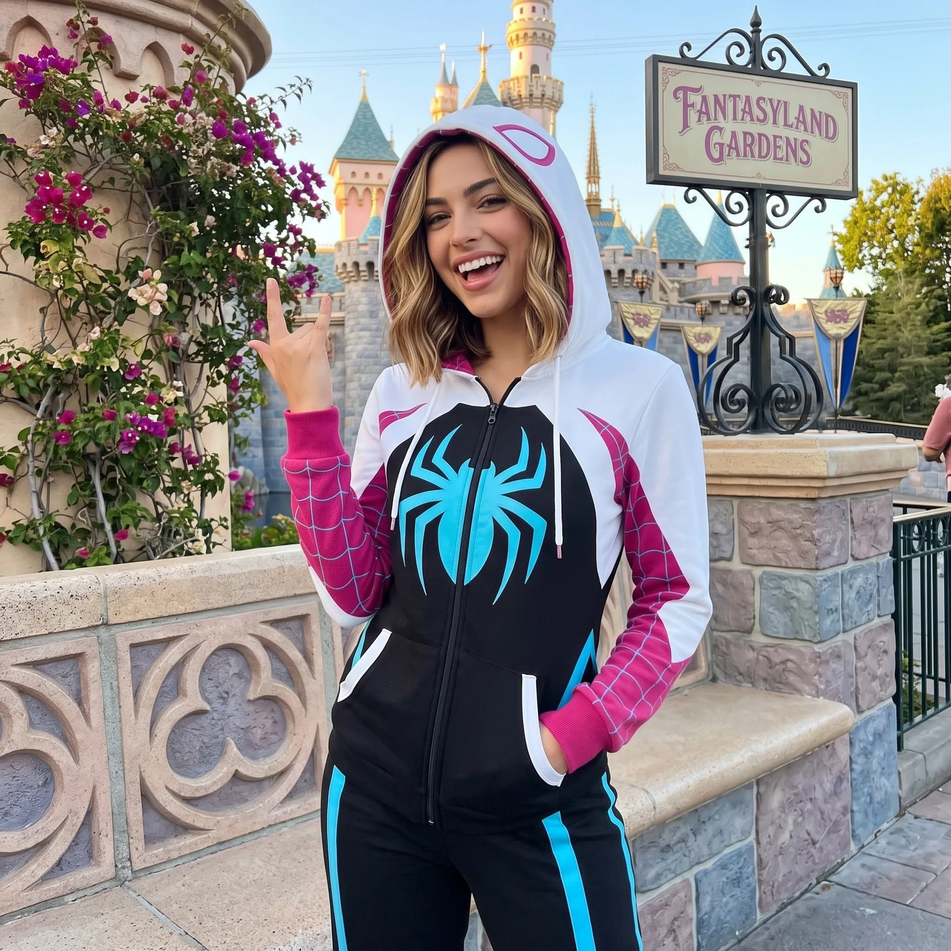 Spider-Man & Spider Gwen Inspired Hoodie Jogger Set, Red Blue Pink Web Superhero Tracksuit, Matching Couple Sweatshirt Pants, Theme Park Outfit Men Women - Image 2