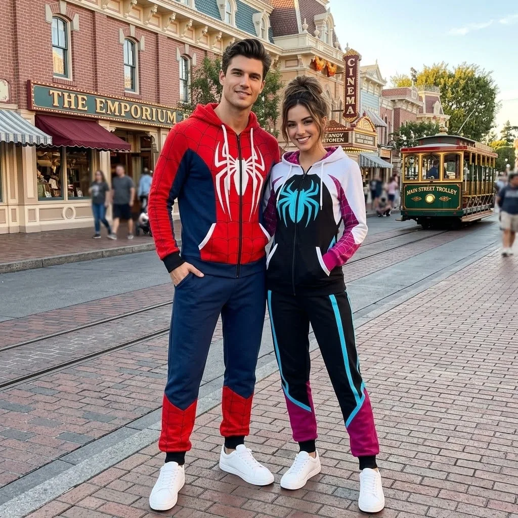 Spider-Man & Spider Gwen Inspired Hoodie Jogger Set, Red Blue Pink Web Superhero Tracksuit, Matching Couple Sweatshirt Pants, Theme Park Outfit Men Women - Image 5