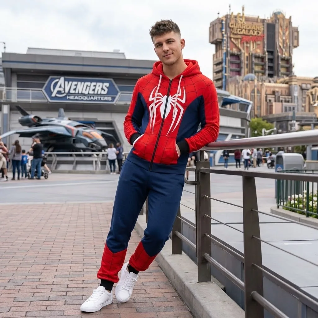 Spider-Man & Spider Gwen Inspired Hoodie Jogger Set, Red Blue Pink Web Superhero Tracksuit, Matching Couple Sweatshirt Pants, Theme Park Outfit Men Women - Image 4