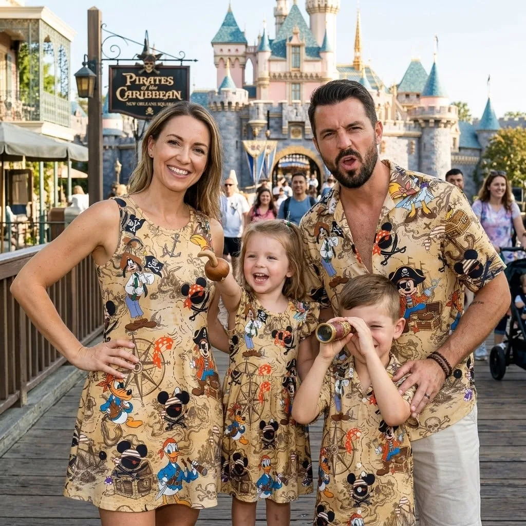 Mickey Pirate Family Matching Outfit, Map & Friends Print, Disney Cruise Vacation Clothing - Image 3