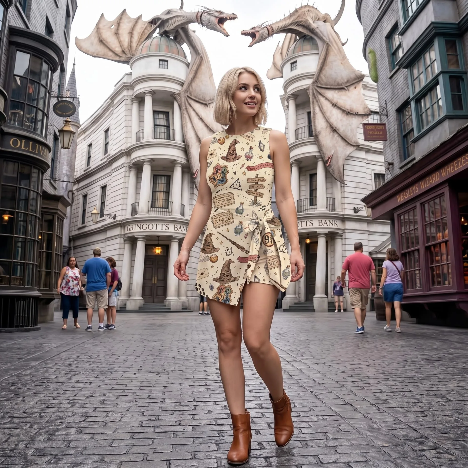 Harry Potter Magic Tennis Dress Skirt, Wizard Hat Wand Star Pattern Magical Inspired Dress - Image 3