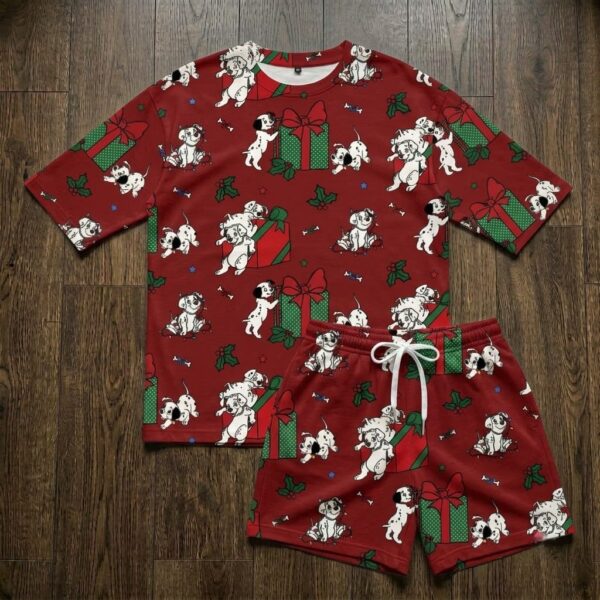 101 Dalmatians Christmas Inspired Loungewear Set, Red Holiday Character Pajama Outfit, Cozy Heavyweight Set for Disney