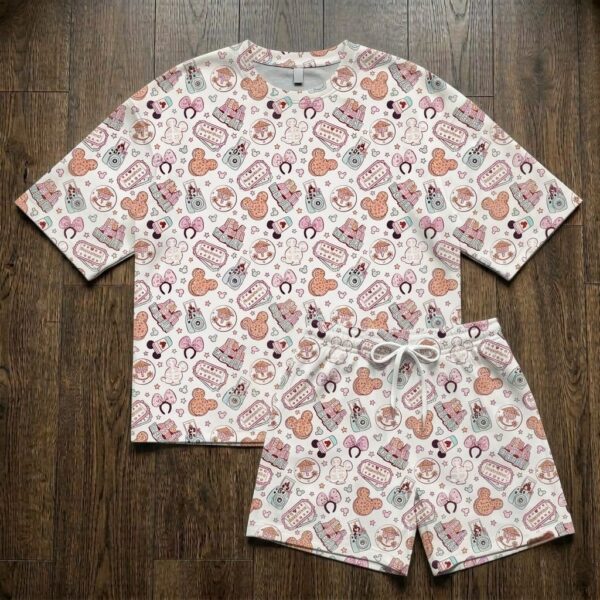 Disneyland Pink Loungewear Set, Cute Mini Disney Character Print, Cozy Heavyweight Pajama Outfit