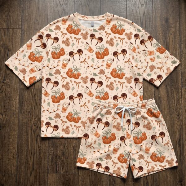 Mickey Fall Waffle Loungewear Set, Pumpkin & Coffee Pajama Outfit, Cozy Heavyweight Set