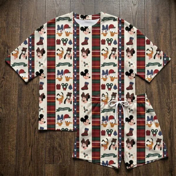 Mickey & Friends Christmas Waffle Loungewear Set, Holiday Plaid Pajama Outfit, Cozy Heavyweight Set