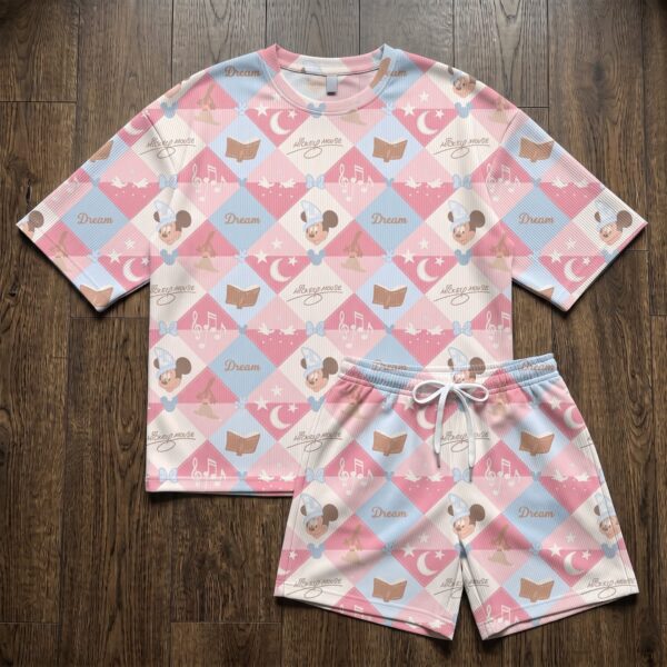 Mickey Dream Waffle Loungewear Set, Pastel Pink Blue Argyle Pajama Outfit, Cozy Heavyweight Set