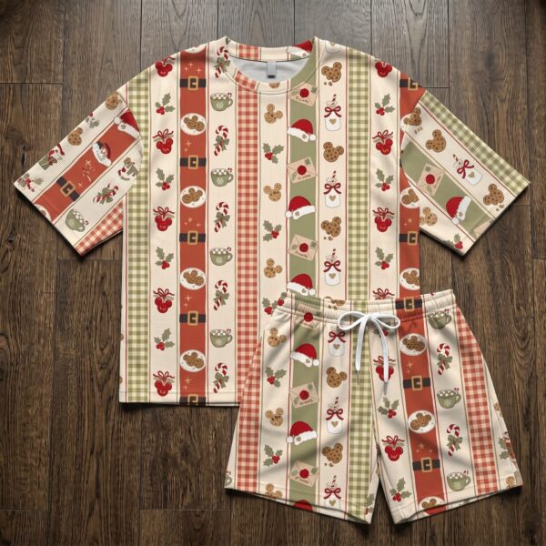Mickey Christmas Waffle Loungewear Set, Holiday Cookies & Cocoa Pajama Outfit, Cozy Heavyweight Set