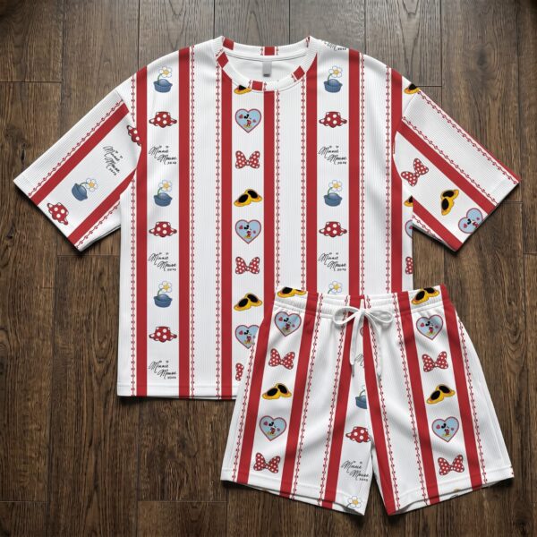 Minnie Mouse Waffle Loungewear Set, Red Bow & Polka Dot Character Pajama Outfit, Cozy Heavyweight Set