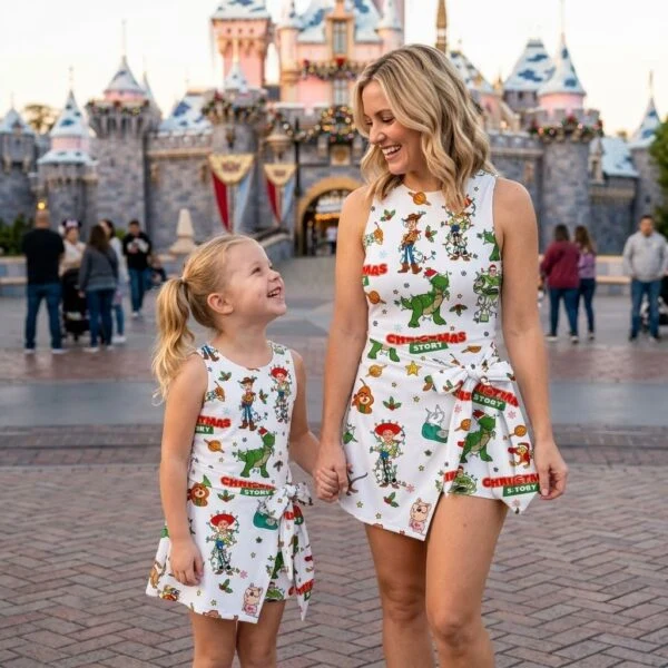 Toy Story Christmas Tennis Dress, Woody Buzz Jessie Rex & Holiday Lights Character Print Wrap Skort Dress, Disney Christmas Park Outfit