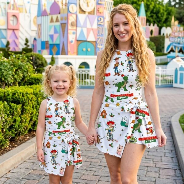 Toy Story Christmas Tennis Dress, Woody Buzz Jessie Rex & Holiday Lights Character Print Wrap Skort Dress, Disney Christmas Park Outfit