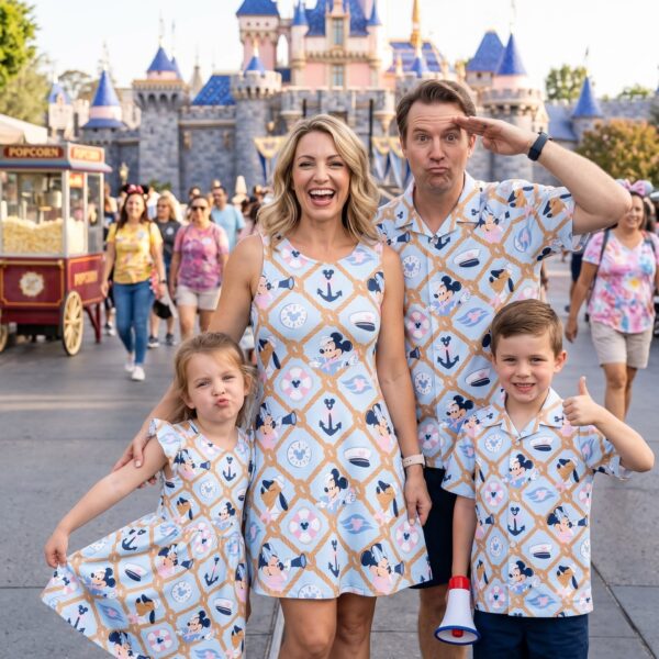 Mickey & Friends Nautical Family Matching Outfit, Blue Rope Anchor Print Mom & Daughter Dresses, Dad & Son Hawaiian Shirts, Disney Cruise Vacation Outfit