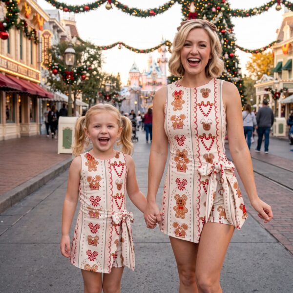 Disney Gingerbread Christmas Mommy and Me Tennis Dress Set, Mother Daughter Matching Outfit, Holiday Theme Park Outfit