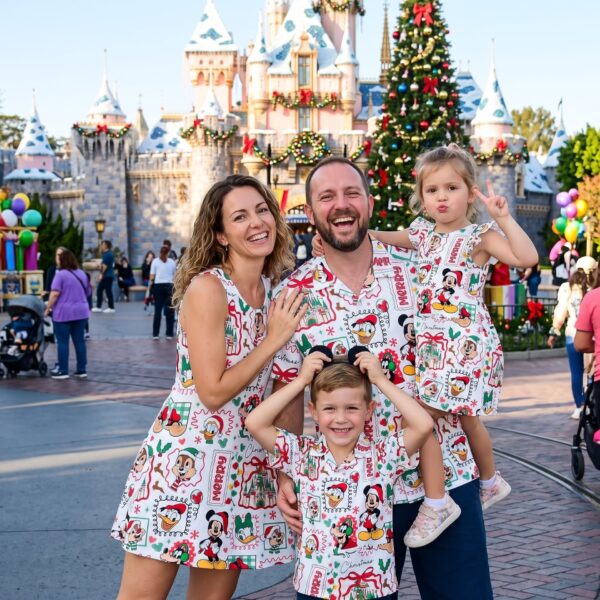 Mickey & Friends Christmas Family Matching Outfit, Holiday Character Print Mom Dress, Dad and Kids Shirts, Disney Christmas Park Family Outfit