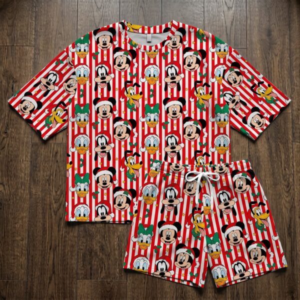 Disney Christmas Waffle Pajama Set, Mickey & Friends Red Stripe Holiday Short Sleeve Pajamas, Family Christmas Sleepwear