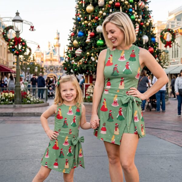 Christmas Princess Matching Tennis Dress, Mommy and Me Holiday Outfit, Festive Theme Park Dress Set