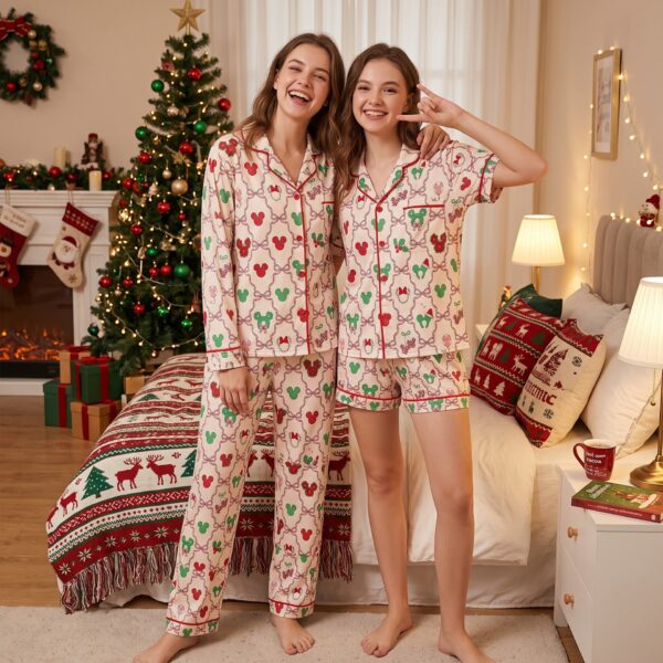 Disney Christmas Pajama Set, Holiday Mickey Bow Sleepwear, Women’s Long & Short Pajamas