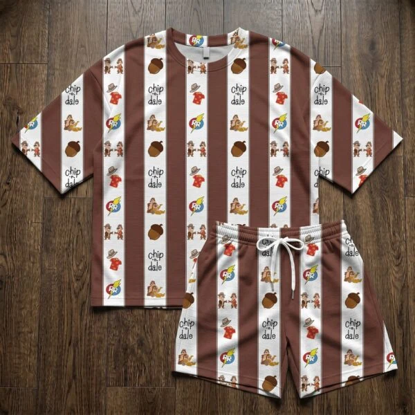 Disney Chip 'n Dale Brown Stripe Waffle Loungewear Set, Character Shirt and Shorts, Theme Park Vacation Outfit