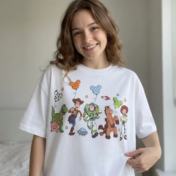 Disney Toy Story Friends Shirt, Woody Buzz Jessie Rex & Bullseye Character Graphic Vacation Tee