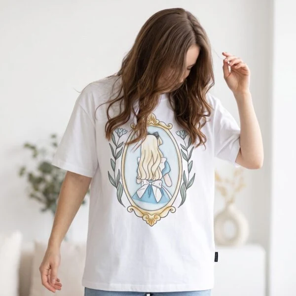Disney Princess Mirror Portrait Shirt, Cinderella Back View Bow & Floral Frame Graphic Vacation Tee