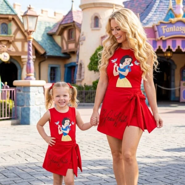 Red Snow White Dress Skirt, Cute Princess Character Print, Concert & Theme Park Vacation Outfit