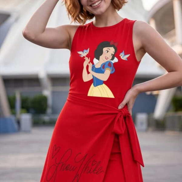 Red Snow White Dress Skirt, Cute Princess Character Print, Concert & Theme Park Vacation Outfit