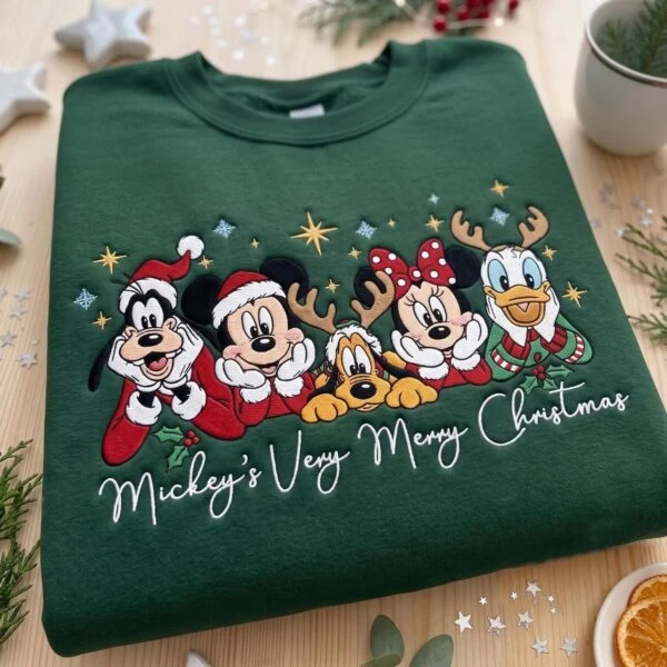 Embroidered Mickey and Friends Christmas Sweatshirt, Matching Family Xmas Trip Shirts