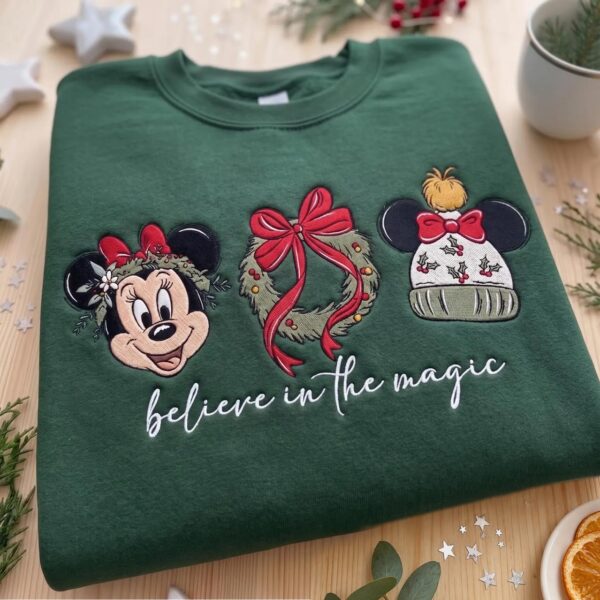 Embroidered Minnie Christmas Sweatshirt, Believe in the Magic Crewneck, Disneyland Christmas Shirt